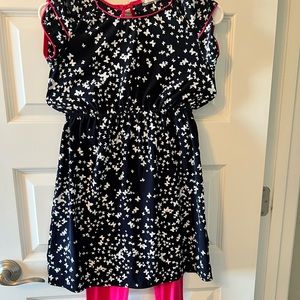 Soprano Navy and White Dress and Tucker + Tate Pink Leggings Size 10/12